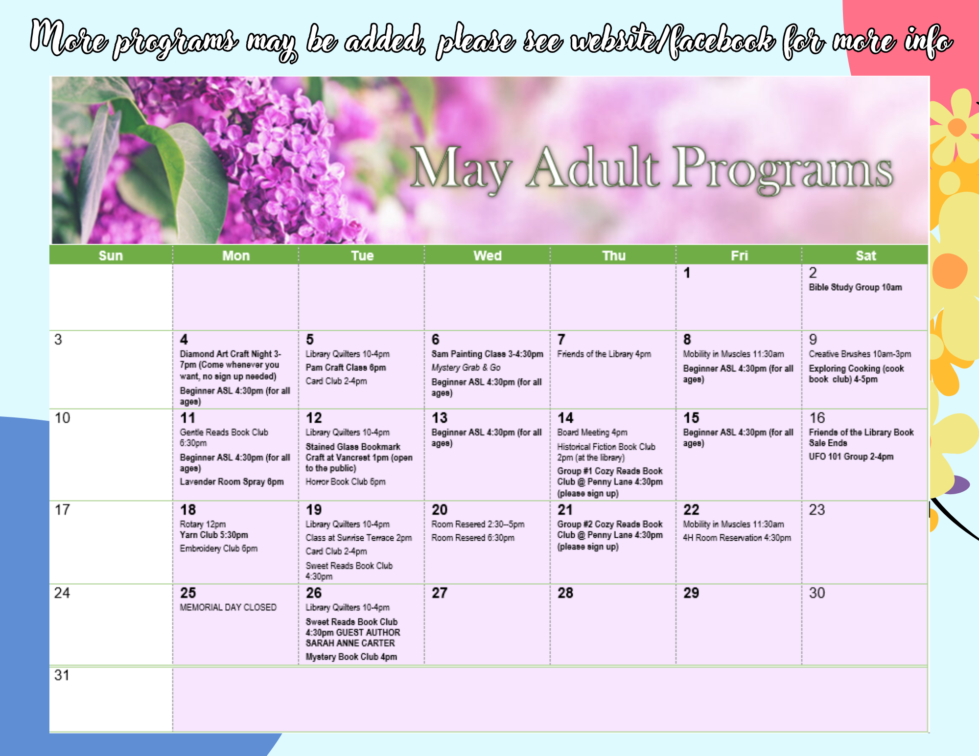 Updated May Calendar
