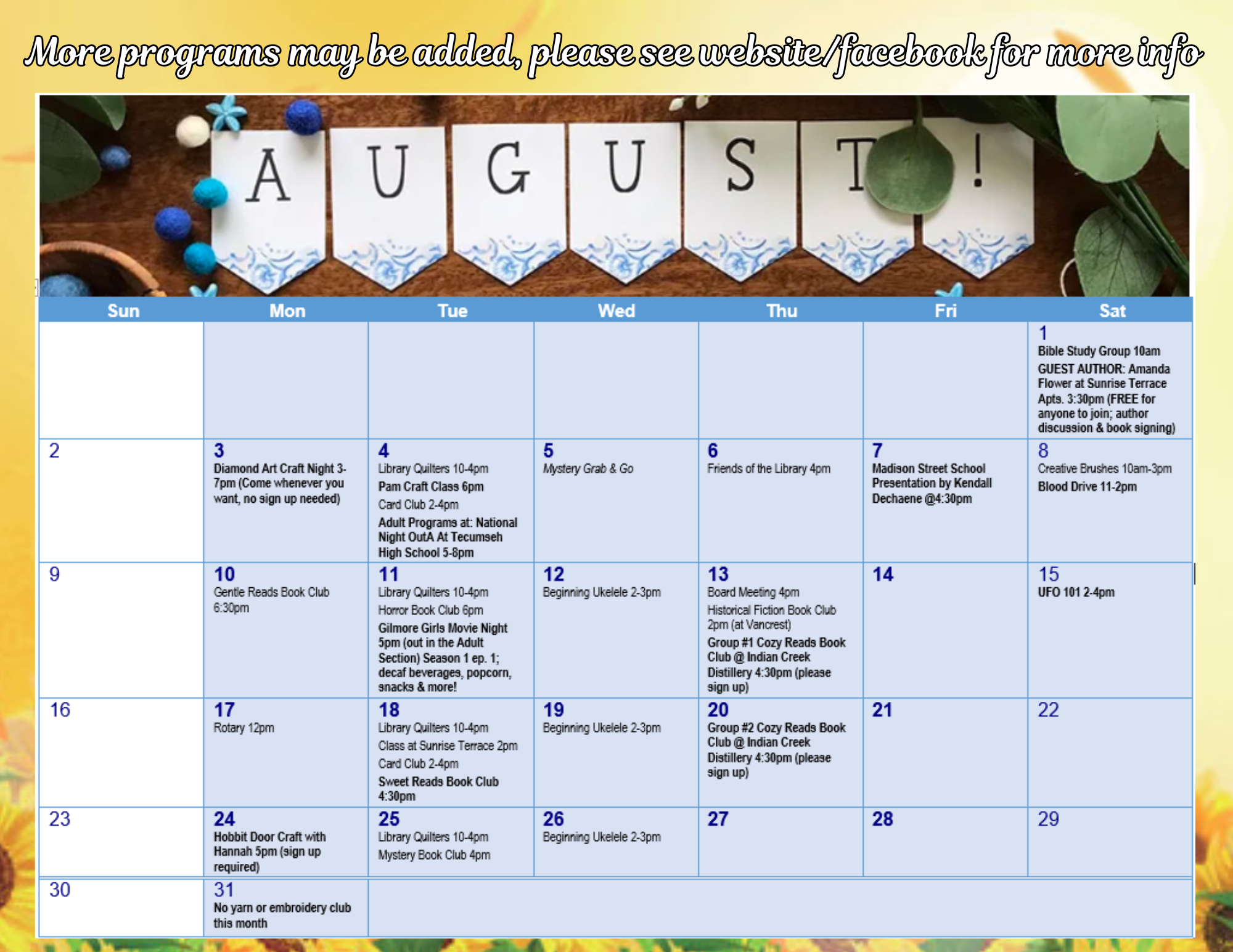 August calendar updated