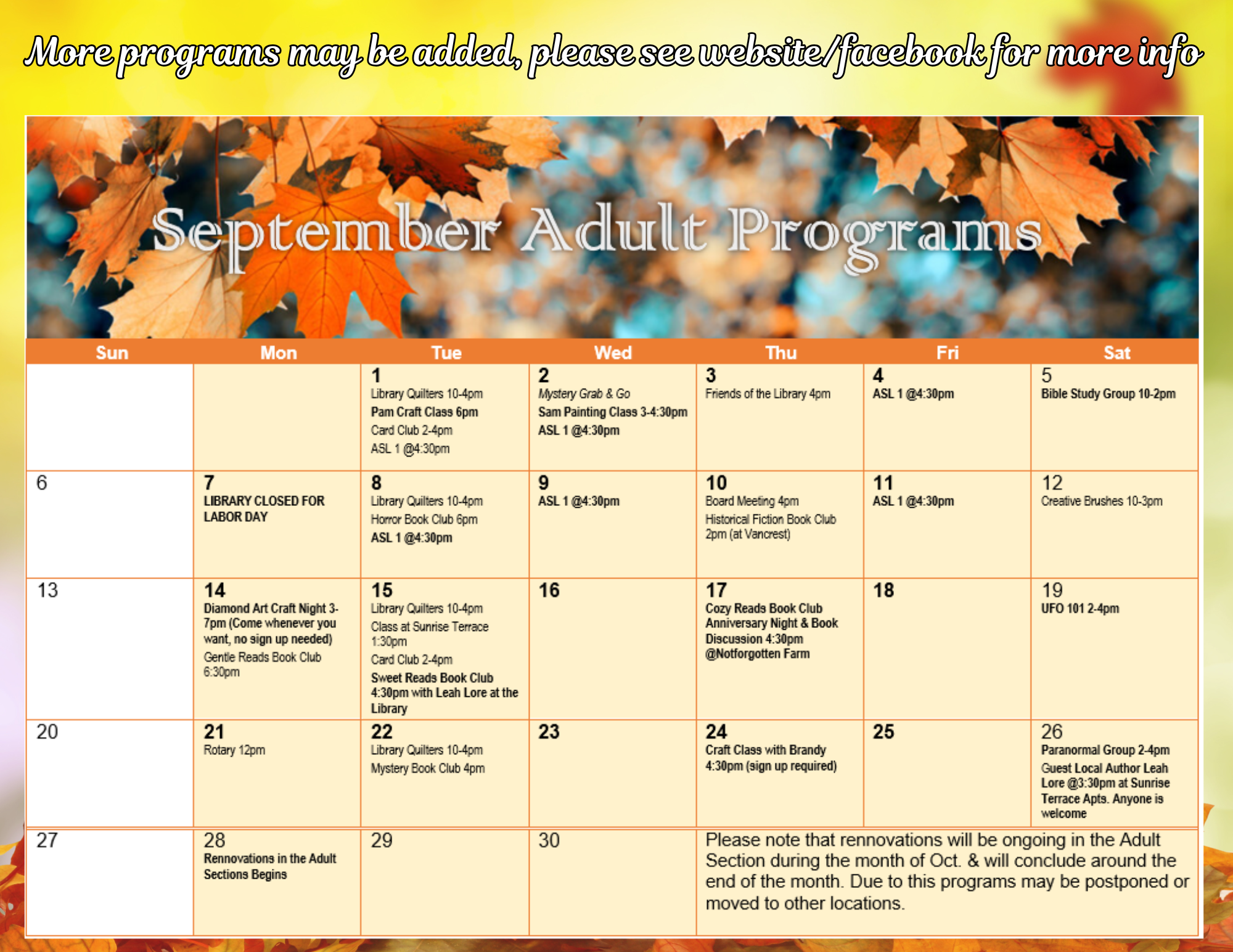 September Calendar 2026