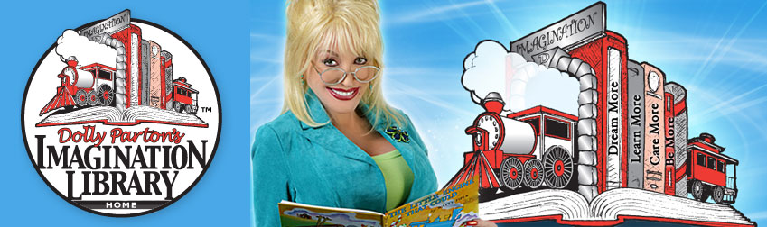 Graphic Advertising the Dolly Parton Imagination Library for kids birth - age 4 who reside in the Tecumseh Local School District.  Call 845-3601 for more information.